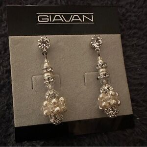 Giavan Crystal Drop Earrings with Pearl Cluster